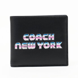 【再入荷！】コーチ COACH アウトレット ダブル ビルフォールド ウォレット ウィズ 80’S ニューヨーク グラフィック レザー 折財布 [小銭入れなし] ブラック [メンズ] C3412 QB/BK【K3】 【NS10】