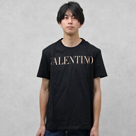 ヴァレンティノ バレンチノ VALENTINO コットン ベージュ系ロゴ入り 半袖 Tシャツ ブラック [メンズ][レディース] XV3MG10V84F 757 【NS10】