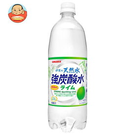 サンガリア 伊賀の天然水 強炭酸水 ライム 1Lペットボトル×12本入｜ 送料無料 ライム 炭酸飲料 スパークリング 天然水