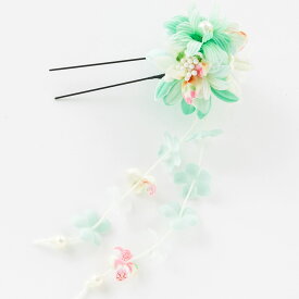 髪飾り Uピン 和装 浴衣 成人式 七五三 卒業式 入学式 花 ヘアアクセサリー かんざし 髪留め 和風花びら下がり付きUピン 赤 白 ゆかた 飾り花下がり 帯飾り 子供 キッズ 髪かざり