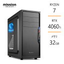 ゲーミングPC Ryzen7 5700X RTX4060Ti メモリ32GB SSD1TB B550 サイドフロー空冷 デスクトップ