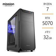 ゲーミングPC Ryzen7 5700X RTX5070 メモリ32GB SSD1TB B550 サイドフロー空冷 デスクトップ