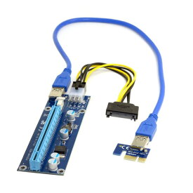 JSER PCI-E 1x - 16x マイニングマシン 強化エクステンダーライザーアダプター USB 3.0 &amp; 6ピン電源ケーブル付き