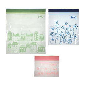 IKEA(イケア) 【セット品】Newデザイン ダブルジッパー付きプラスチック袋 ISTAD／イースタード 3種 75枚セット (2.5L×25枚 ライトグリーン, 1L×25枚 ブルー, 0.3L×25枚 ライトピンク) フリーザ
