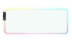 Rukario ホワイト RGB ゲーム用マウスパッド | 15種類の照明モード | 柔らかく滑らかなマイクロファイバー | 防水 | 特大 31.5 x 11.8インチ | 光るLED拡張マウスパッド | XL XXL コンピュータデスクマ