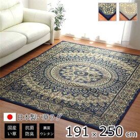 ポイント10倍＆3%OFF 夏用 い草 ラグマット/絨毯 【サークル グレー 191×250cm】 長方形 日本製 抗菌 防臭 防滑 湿度調節 ホットカーペット対応【代引NG】