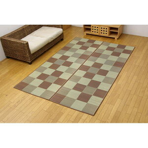 日本製 い草 花ござ/ラグマット ブロック柄 ブラウン 江戸間10畳 約435×352cm 裏:ウレタン 防傷 抗菌 防臭 調湿代引NG カーペット・マット・畳 マット