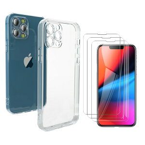 iPhone 13 Mini用 ケース クリア 1枚 耐衝撃 9H 強化ガラス フィルム 3枚付き アイフォン 13Mini カバー 強化ガラス 液晶 全面保護