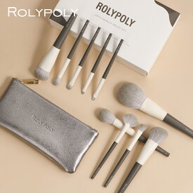 ROLYPOLY 化粧ブラシ 高級繊維毛 メイクブラシ【10本入り】 ポーチ付き 収納 化粧筆 化粧ブラシセット 携帯便利（茶褐色）