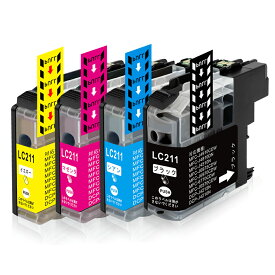 【LC211-4PK・4色セット】ブラザー 互換 インクカートリッジ ICチップ 残量表示検知機能付き 安心2年保証 LC211BK LC211C LC211M LC211Y