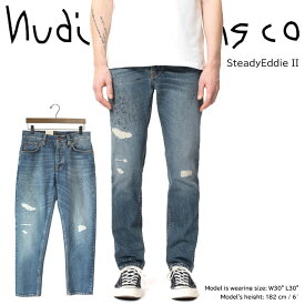ヌーディージーンズ Nudie Jeans デニムジーンズ SteadyEddie II レギュラーフィット ミッドライズ テーパードレッグ オーガニック コットン 綿100％ ボタンフライ カジュアル シンプル プレゼント ギフト メンズ 男性 ブランド 有名 人気 かっこいい 色落ち ダメージ加工