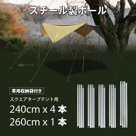 テントポール スクエアタープテント用 260cmポール1本 240cm ポール4本 4段階 高さ調整 組み立て式 簡単設営 連結ポール タープテント レクタタープ スチール 滑り止め 高硬度 頑丈 耐久 耐熱 コンパクト 収納 キャンプ 丈夫 South Light sl-pj02