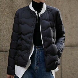 軽量 ダウンジャケット レディース ノーカラー ショート丈 グースダウン 90% 防寒 アウター 羽織り カーディガン風 おしゃれ 上品 通勤 通学 ブラック グレー S M L XL 秋冬 暖かい カジュアル