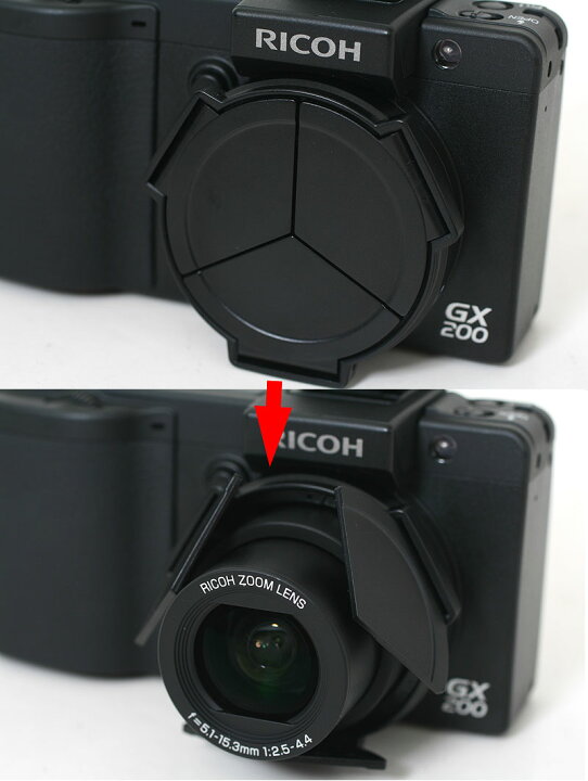 リコー RICOH GX200 前キャップ&レンズフィルター、フード、バッテリー  