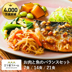 お肉と魚のバランスセット（7食/14食/21食） 冷凍食品 一人暮らし カロリー 健康 簡単 時短調理 減塩 栄養送料無料 お弁当 冷凍食品 おかず 一人暮らし お惣菜 弁当 宅配 セット ヘルシー 宅配弁当 低糖質 高たんぱく 三ツ星ファーム