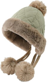 【15日〜全品MAX 25%OFFクーポン】帽子 レディース バケットハット 耳あて付き あご紐付き ダウン フェイクファー ポンポン 防寒 あったか ふわふわ 飛行帽 裏ボア 防水性 防雪性 サイクリング 雪山 登山 スノーボード 自転車 冬の釣り