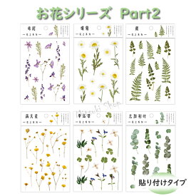 Part2 お花シリーズ 【 6種類】花シール フレークシール 手帳シール 花ステッカー レジン封入 手芸 レジンクラフト アクセサリー 封入素材 リアルな押し花スタイルステッカー アイリス 信じる心 野路菊 真実 シダ 愛嬌 カスミソウ 感謝 四つ葉 幸運 ユーカリ 思い出