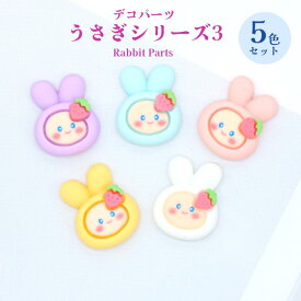 ★【期間限定50％Off】デコパーツ　うさぎシリーズ3【5色セット】いちごうさぎ　5色　うさぎ 動物　小さいパーツ　チャーム　アクセサリーパーツ スマホデコ　髪飾り バッグ 鍵 かわいい　 レジンクラフト クラフトパーツ 手作り