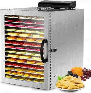食品乾燥機 フードドライヤー 16段トレイ 30-90℃温度調節 24時間タイマー 1000W 均一乾燥 透明ガラス窓 60Hz 庫内ライト付 ドライフルーツ/乾燥野菜/魚の干物/キノコ乾燥/ヨーグルト作りに 360度