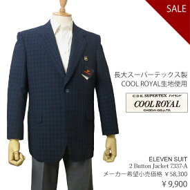 ELEVEN SUIT 春夏物2ボタンジャケット【ネイビー / チェック柄】