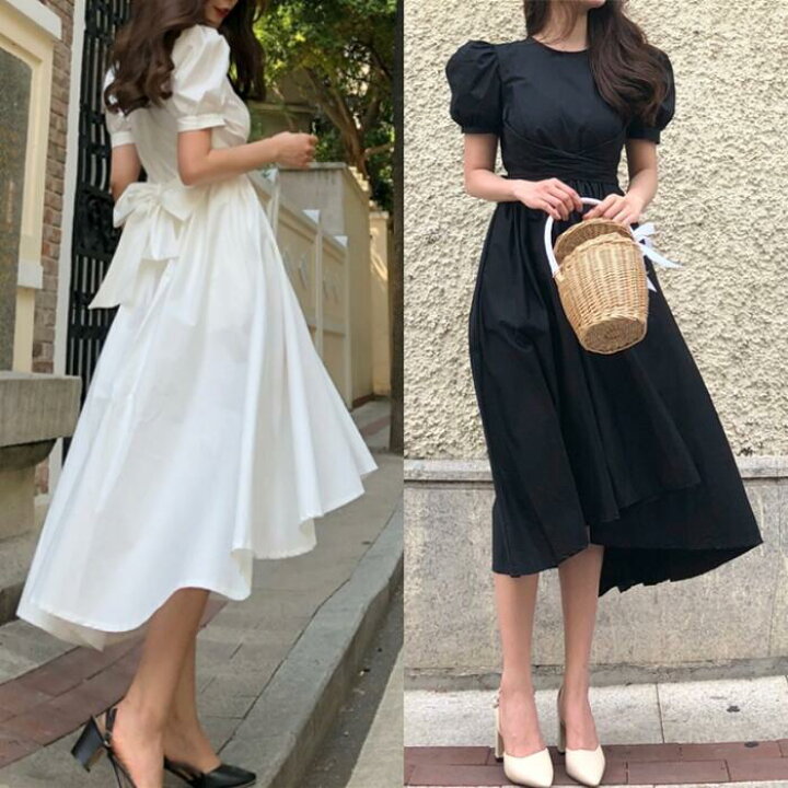 楽天市場】パフスリーブ ワンピース ロングワンピ 袖あり 半袖  