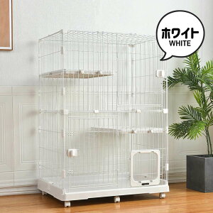 【猫専用ドア付き 】猫 ケージ キャットケージ 2段 多頭飼い 1段可能 猫ケージ ペットケージ ケージ ペット用 キャットハウス キャスター付き ペットサークル ネコ ハウス 移動便利 多段 留