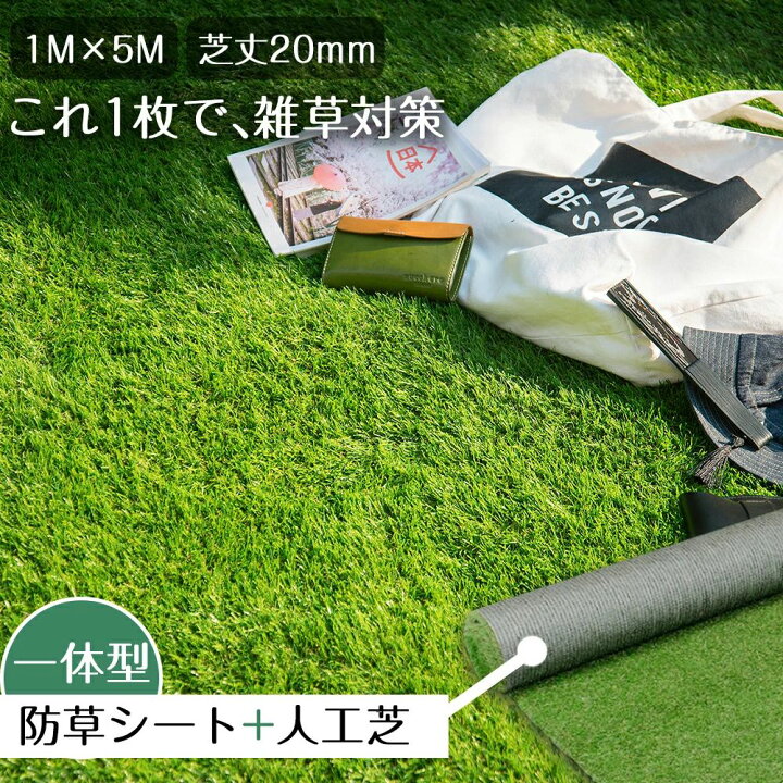 楽天市場】人工芝 ロール 1m×5m 芝丈20mm ピン12本つき 2色立体感 透水 