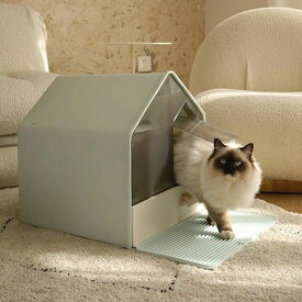 猫 トイレ キャットトイレ ホウスタイプ house マットなし 散らかりにくいネコトイレ 本体 フルカバー 猫トイレ お掃除簡単 飛び散りにくい 大型猫 スコップ付き シンプル ペットトイレ おしゃれ 猫用品 46*41*46cm 全3色