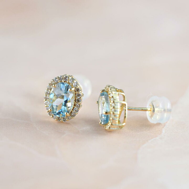 楽天市場】アクアマリン ピアス 18金 k18 ダイヤダイヤ取り巻き 18k 