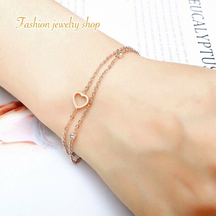 楽天市場 サージカルステンレス ハートブレスレット スターブレスレット アンクレット 2連チェーンブレスレット 金属アレルギー対応 18k ピンクゴールド イエローゴールド ステンレス チェーンブレスレット キュービック ジルコニア ハート カジュアル かわいい