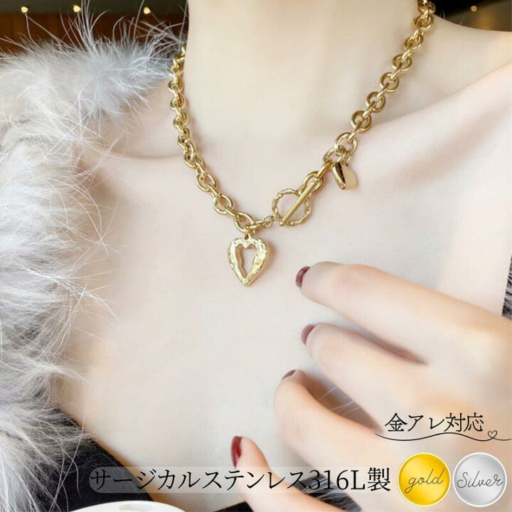楽天市場】ハートネックレス マンテル サージカルステンレス 