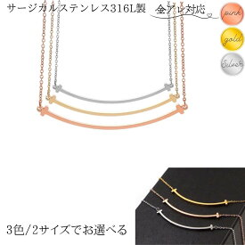 スマイルネックレス サージカルステンレス ネックレス レディース 大人華奢 金属アレルギー対応 スマイル ネックレス 鎖骨 スマイルカーブ シンプル 錆びない ネックレス 18kgp 金メッキ ピンクゴールド ゴールド シルバー ステンレスチェーン 小豆 人気 流行 おしゃれ