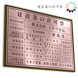 建設業の許可票　ローズ　送料無料　選べる4書体・4枠　撥水加工　錆びない　看板　法定サイズクリア　ヘアライン仕様　540mm×380mm おしゃれ　額縁