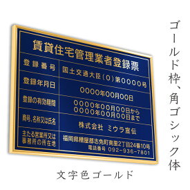 賃貸住宅管理業者登録票　ロイヤルブルー　送料無料　選べる4書体・4枠　撥水加工　錆びない 看板　法定サイズクリア　ヘアライン仕様　540mm×380mm