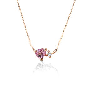 ハート 型の ピンク トルマリン と ダイヤモンドの小さな プチ ペンダント & キラキラ 輝くピンクゴールド 華奢 ネックレス チェーン が人気