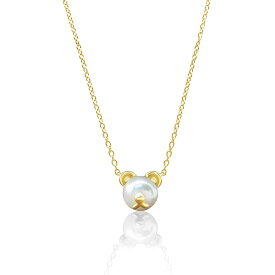 送料無料 K10 イエローゴールドアコヤ 本真珠 可愛い クマ さんモチーフ 一粒 ペンダント ネックレス プレゼントに最適！