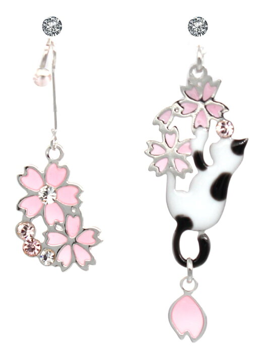 楽天市場】イヤリング ピアス ねこ キャット 猫 cat アシンメトリー  