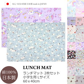 ランチマット L サイズ 2枚 女の子 小学校 小学生 選べる 2枚セット ランチョンマット 大判 大きめ 給食 お弁当 食事 ランチ マット クロス 学童 女子 ゆめかわ リボン 花 フラワー シマエナガ リボン 猫 ネコ ピアノ 音符 北欧 くすみ パステル 虹 レインボー 日本製 国産