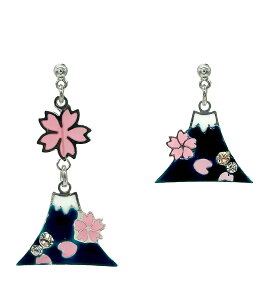 イヤリング ピアス 富士山 扇子 日本 和柄 さくら 花 せんす アシンメトリー 青 紺 ネイビー 水色 縁起物 アクセサリー 金属アレルギー対応 フックピアス ノンホール 樹脂 ノンホールピアス