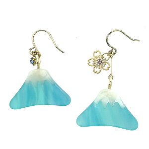 イヤリング ピアス 樹脂 富士山 桜 日本 和柄 アクリル アシンメトリー 青 紺 ネイビー 水色 縁起物 アクセサリー 金属アレルギー対応 フックピアス ノンホール 樹脂 ノンホールピアス ゴー