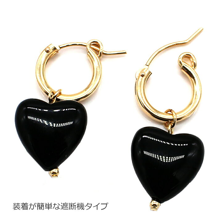 楽天市場】フープ ピアス ハート オニキス 天然石 K14 14K ゴールド  