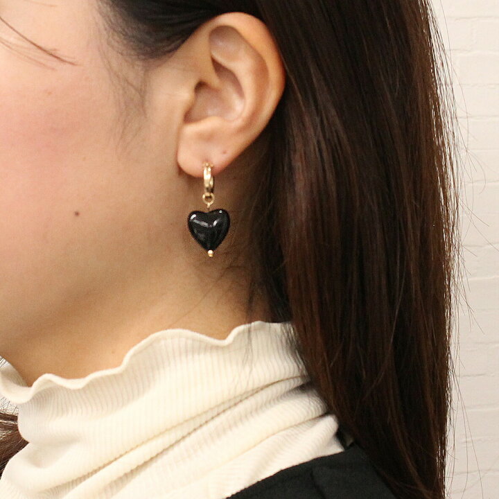 楽天市場】フープ ピアス ハート オニキス 天然石 K14 14K ゴールド 
