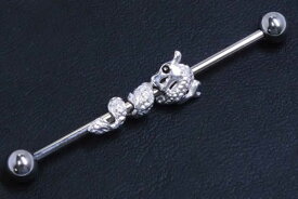 [14G インダストリアル 長いバーベル]ドラゴン ストレートバーベル 14ゲージ ボディピアス サージカルステンレス316L メガバーベル メンズ レディース 低アレルギー 内径が長い ロングバーベル 軟骨 ピアスをつなぐ 龍 竜 ジルコニア 眼 ストーン 石付き ジュエル 男性 女性