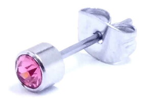 4mmジュエルステンレスピアス(ピンク)/1個販売 小さい スモール サージカルステンレス ジルコニア台座ピアス シンプル メンズ レディース シンプル ファーストピアスにも 20G 20ゲージ 軟骨