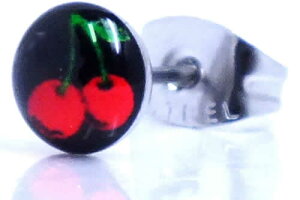 ダークチェリーステンレスピアス/1個販売 サクランボ 果物 スイーツ フルーツ デザート サージカルステンレス 316L 20G 20ゲージ メンズ レディース ペア 金属アレルギー 耳 軟骨 スタッドピア