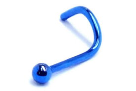 [ 20G チタングレード23 鼻ピアス 青色 ] ブルーチタンノーズスクリュー 20Ga 20ゲージ ノストリル ノーズリング チタン合金 チタン ニッケルフリー ボディピアス メンズ レディース 鼻ピ スクリュウ ツイスト カーブ シャフト 曲がる 小鼻 キャッチなし ボール