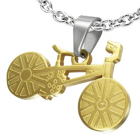 ゴールド自転車ステンレスペンダント サイクリング 金色 おもしろ サージカルステンレス ネックレス パーツ メンズ レディース トップ ペア パーツ アクセサリー チョーカー