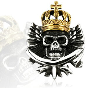 スカルキングペンダント 王冠 ドクロ ゴールド 金 クラウン サージカルステンレス ネックレス パーツ メンズ レディース トップ ペア アクセサリー チョーカー