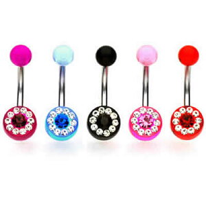 ダイヤルジュエルへそピアス 14G 14ゲージ プレーン シンプル ファーストピアス セカンドピアス ジルコニア クリスタル ラインストーン ヘソピアス 臍ピアス ボディピアス316L サージカルステ