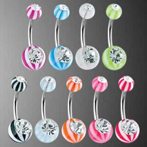 ストライプへそピアス 14G 14ゲージ シマシマ アクリルボール プレーン シンプル ファーストピアス ジルコニア ラインストーン ヘソピアス 臍ピアス ボディピアス316L サージカルステンレス